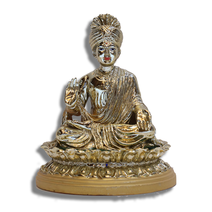 Bhagwan Swaminarayan - 7.5" (Inches) - Fibre Shiny Gold Finish