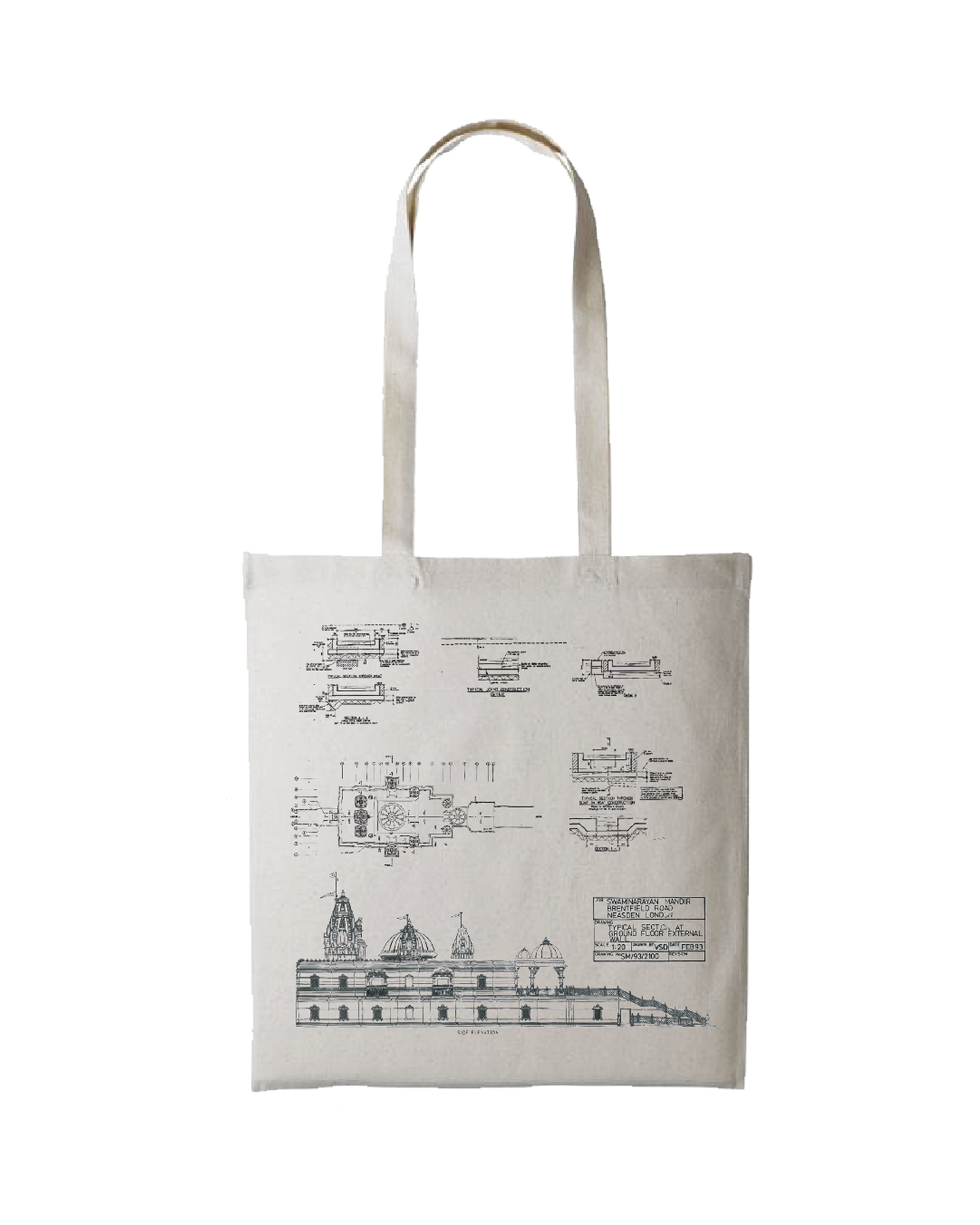 Neasden Temple Natural Blueprint Tote Bag